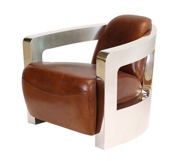 Skinn/Stainless Art Deco Chair i farge Vintage Cigar